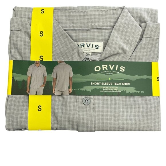 NEW Orvis Men's S Short Sleeve Tech Shirt Gray Plaid UPF 30+ Outdoor Short Sleev - Picture 2 of 10